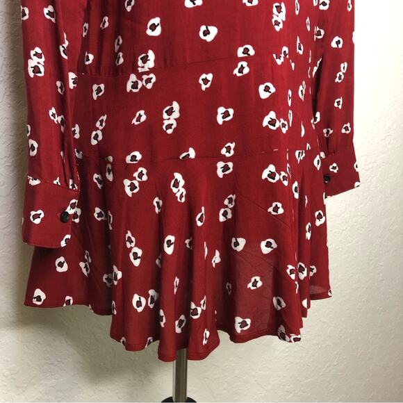 Anthropologie 11 1 Tylho red white floral button down tunic top Extra Small XS - Picture 12 of 16